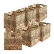 6pk 13" Mixed Weave Storage Cubes, Square Shelf Basket Bins, Natural Wicker