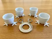 Bia Cordon Bleu SET of FOUR CHICKEN FEET EGG CUPS - White Porcelain + Egg Cutter