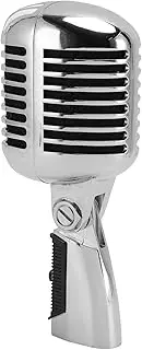 Classic Retro Microphone Dynamic Vocal Mic, Zinc Alloy Old Vintage Style Cardioid Microphone for Live Performance Karaoke Broadcasting Studio Music (Silver)