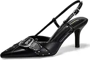 [MAVMAX] Slingback Heels for Women Studded Pointed Toe Kitten Heels Pumps Buckle Stiletto Backless Heeled Sandals Wedding Party Dress Shoes