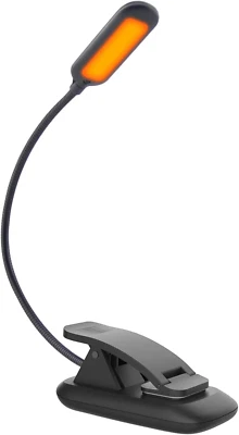 Amber Book Light, Rechargeable Clip-On Reading Light for Bed, Dimmable, Blue Lig
