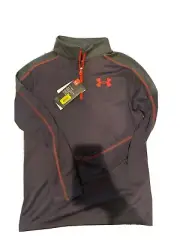NWT Under Armour Gray Orange Accent Quarter Zip Heat Gear Pullover Boy's Medium