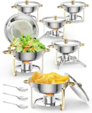 Chafing Dish for Buffet 6 Pack, 5QT round Chafing Dishes Buffet Set W/Lid Holder