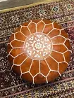 Moroccan Leather Pouffe Footstool Genuine Handmade Boho Brown New