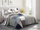Addy Gray Taupe Plaid Patchwork Bedspread Coverlet Pre-Washed Cotton Quilt Set