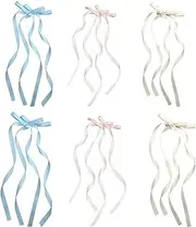 12 Pcs Bow Hair Barrette Clips for Tassel Ribbon Bowknot Hair Clips With Long Tail Hair clips for Girls Womens Alligator Hair Clips Cute Kawaii Hair Bows Braiding Hair Accessories