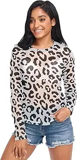 [RPLIFE] Black Spots White Leopard Print Mesh Blouse for Women, See Through Tops for Women S-XXL