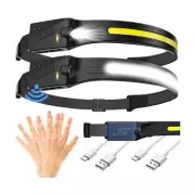 Waterproof COB LED Motion Sensor Head Torch Headlight USB Rechargeable Headlamp
