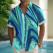 Men's Geometric Abstract Art Shirt Summer Shirt Button Up Shirt Short Sleeve Fashion Casual Outdoor Vacation Dailywear Summer Spring Turndown 3D Print Collared