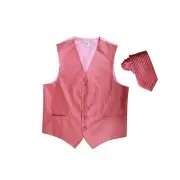 New Men's Tuxedo Vest Vertical Stripes 2.5" Skinny Necktie formal party Coral