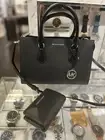Michael Kors Sheila Silver-Toned Satchel Bag Handbag Purse + Bifold Wallet Black