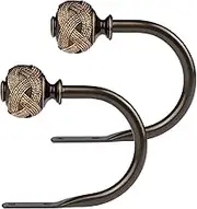 USFOOK 2 Pack Bronze Curtain Holdbacks, Decorative Window Drapery Tiebacks (2 Pack/1 Pair), Curtain Tie Back Hooks for Wall with Leaf Finials (4.3" L x 3.3" W)
