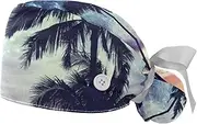 [WOSHJIUK] Working Hat 2 Pack Scrub Caps for Women,Palm Tree Sunset Starry Night,Tie Back Cap Adjustable Scrub Hat