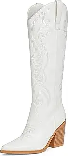 [Modatope] Cowgirl Boots Women Chunky Heel Knee High Cowboy Boots Embroidery Western Boots for Women