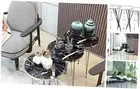 Set of 3 Nesting End Tables Round Wood Stacking Black Marble / Silver Legs