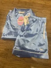 BNWT Peter Alexander Light Blue White Trims Penny Dog Satin Summer Set - SIZE S