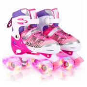 Adjustable Kids Roller Skates All Wheels Light Up Pink Safe Fun Youth NewOpenBox