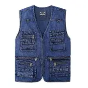 Viyoo XL-5XL Plus Size Mens Denim Jacket Casual Coat Many Pocket Sleeveless Waistcoat Spring Autumn Portable Loose Vest Male Clothing blue