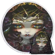 Gothic Art the Language of Flowers Black Roses Girl Round Beach Towel