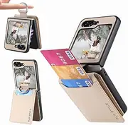 [Ephoou] Wallet Case for Samsung Galaxy Z Flip 6 with 3 Card Slot Holder, Women Men PU Leather Shockproof Protective Cover Case with Ring Holder for Samsung Galaxy Z Flip6 SZQ-Khaki