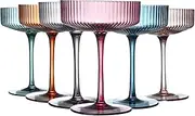 [Decostatue] Ribbed Coupe Glasses Set of 6, 10 oz Vintage Martini Glass Set, Classic Cocktail Galssware, Bar Drinking Glasses Set Pefect for Cocktail, Wine, Champagne and Gift