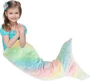 Kids Mermaid Tail Blanket Glow in The Dark, Soft Plush Flannel Sleeping Snuggle Blanket, Cute Sofa Blanket Mermaid Sleeping Bag with Double Stitching, Little Mermaid Toys Gifts for Girls (Style 1)