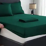MEISHANG Extra Deep Pocket Queen Sheets Cotton - 1000 Thread Count Sheet Set - Fits 18"-24" in Deep Mattress,100% Egyptian Cotton,Sateen Weave, Soft & Breathable - 4 Piece (Queen, Dark Green)