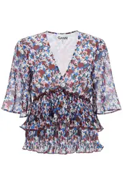 [GANNI] GANNI pleated blouse with floral motif 34 Multicolor