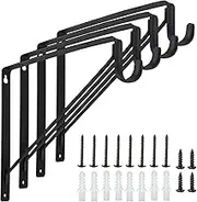 4 Pack Heavy Duty Closet Shelf & Rod Bracket, 11 x 10.2 x 1 Inch Clothes Hanger Pole Support Bracket, Black Closet Rod Support Hooks Wall Mounted Round Closet Rod Brackets for Tubing, Anchor Hardware