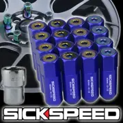 16 BLUE/NEO CHROME CAPPED ALUMINUM 60MM EXTENDED LOCKING LUG NUTS 12X1.25 L11