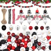 Christmas Wooden Beads for Craft Round Craft Beads Winter Snowmen Beads