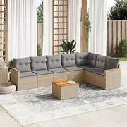 Garden Sofa Set with Table, 8 Piece Patio Furniture Set for Outside, Balcony and Porch, Rattan Wicker Chairs, Beige with Cushions