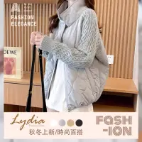 在飛比找momo購物網優惠-【Lydia】現貨 針織拼接外套立領夾棉斜拉鍊設計外套(米白