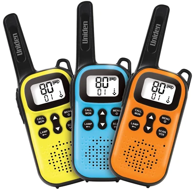 UNIDEN ADV05-3 80 CHANNEL MINI COMPACT UHF HANDHELD RADIOS TRIPLE COLOUR PACK