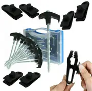 In Ground Camp Tent Steel Stakes & Tarp Clips Canvas Clamps Set Camping Pegs Screw