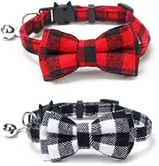 WeforU 2PCS Cat Collar, Small Dog Collar with Cute Bow Tie and Bell Adjustable Plaid Safety Kitten Collars for Cats Kitty Puppy