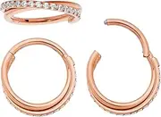 [365 Sleepers] Titanium Implant Grade 16G 8mm 10mm Double Twist Gem Hinged Segment Ring Helix Tragus Septum Clicker Nose Lip Hoop Huggie Earring Body Piercing Jewellery