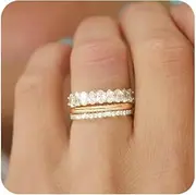 [FUNEIA] Stackable Gold Rings for Women Non Tarnish Trendy Dainty 14K Gold Plated Stacking Cubic Zirconia Thumb Ring Set Pack Statement Chunky Band Rings Promise Engagement Rings Size 7 8 9 10 11