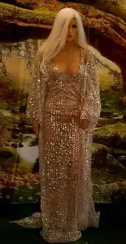 LORRAINE Silver & White Sequin Kimono & Gown Bridal Wedding Ballgown Set