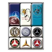 9pc Nostalgic Art Mercedes-Benz Logo Evolution 2.2/4.5cm Magnet Set Fridge Decor