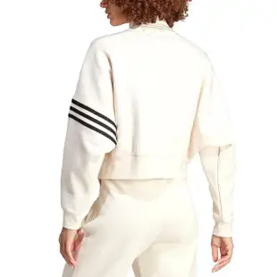 【adidas 愛迪達】TrackTop 女款 米色 日常 休閒 短版 拉鍊 立領 外套 IB7316