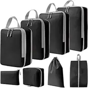Blissora Mesh Extensible Travel Packing Cubes Set, Compression Packing Cubes, Travel Packing Organisers Bags Cells, Travel Accessories for Suitcases (Black, 8 Set)