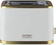 Salter EK5032WHT Palermo 2-Slice Toaster - Defrost, Reheat & Cancel Functions, Wide Toasting Slots For Thicker Bread, 7 Levels Of Browning, Removable Crumb Tray, Indicator Lights, 930W, White & Gold