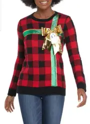 Buffalo Plaid Christmas Bow Pullover Sweater Size Medium($59)