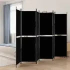 6-Panel Room Divider Folding Wall Privacy Screen Stand Black 300x200cm Fabric