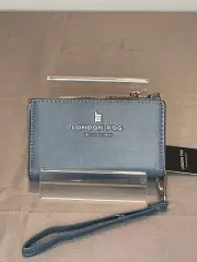London Fog Preston Zip Wallet Indigo with Silver Hardware NWT