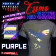 Neo Chrome Glitter Purple Heat Transfer Vinyl HTV T-Shirt 10" Wide Iron Press