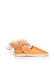 Brown Leather Flat Espadrilles