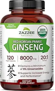 Red Korean Panax Ginseng, 10% Ginsenosides, 120 Veggie Caps, Extra Strength, 1000 mg per Serving, Vegan, Non-GMO and All-Natural, Premium Support for Energy, Performance and Cognitive Health