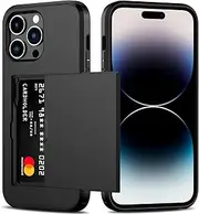 for iPhone 14 Pro Max Case with Credit Card Holder, Areaphmet Wallet Case Slide Cover Dual Layer Hard PC Rubber Cover Phone Case for iPhone 14 Pro Max 6.7'' 2022 Black